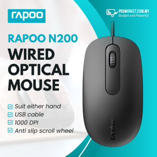 Rapoo N200 Wired USB Optical Mouse Tracking for PC Mac Laptop POSMarket BizCloud Malaysia Ready Stock